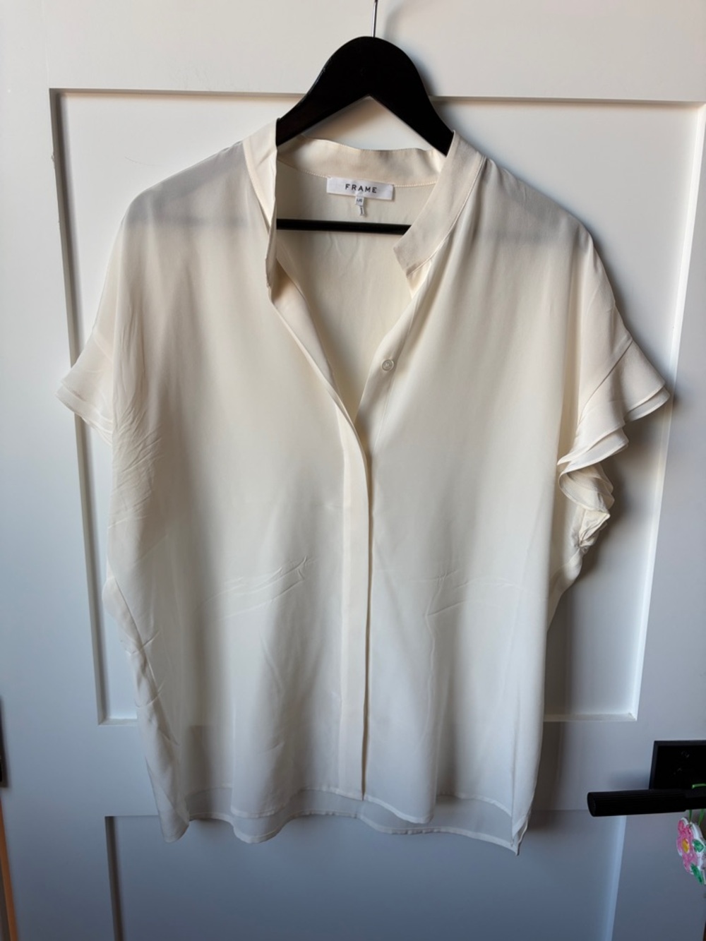 Frame Cream Silk Button-Front Cap Sleeve Top